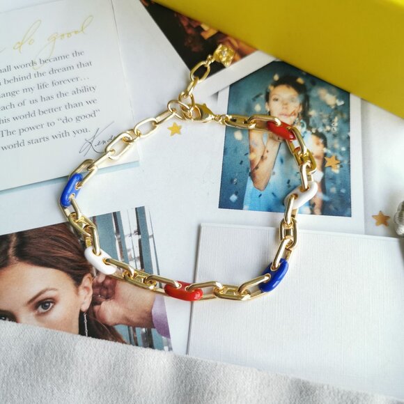 New Kendra Scott Bailey Multi Color Enamel Chain Bracelet Gold - Picture 3 of 4